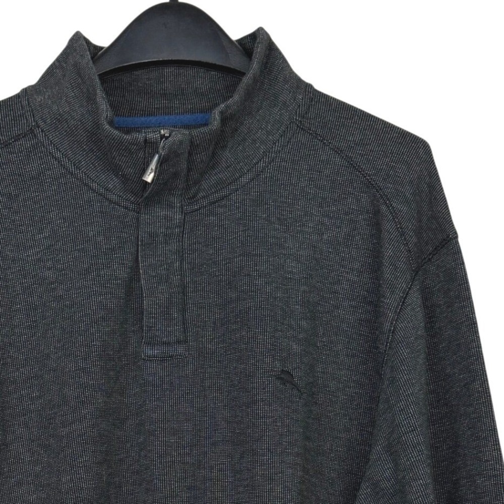 Tommy Bahama Quarter Zip Pullover Mens XXL Charcoal Gray Textured Knit Marlin